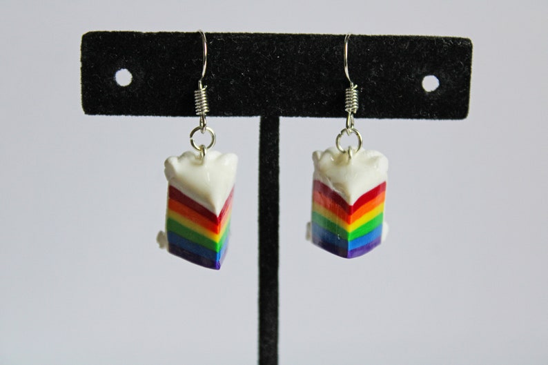 Pride Flag Rainbow Cake Slice Earrings, Miniature Food, Rainbow Cake, Polymer Clay Earrings, Food Jewelry, LGBTQA Earrings, Pride Jewelry image 3