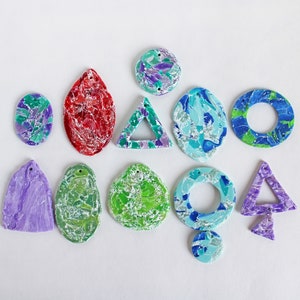 11 Abstract Polymer Clay Necklace Pendants: Handmade Jewelry Supplies