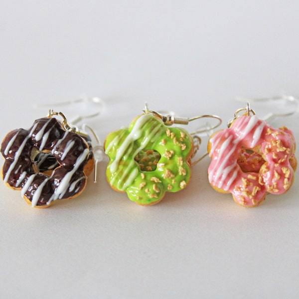 Mochi Donut Earrings, Polymer Clay Earrings, Food Earrings, Food Jewelry, Sprinkle Donut, Dessert Jewelry, Matcha Earrings