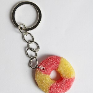 Peach Ring Candy Key Chain, Sugar Coated Polymer Clay Key Chain, Food Earrings, Food Key Chain, Candy Key Chain, Peach Key Chain image 2