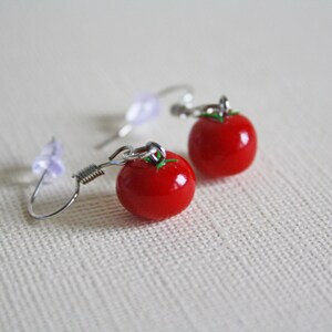 Tomato Earrings, Polymer Clay Earrings, Food Earrings, Food Jewelry, Tomato Jewelry, Tomato Charm, Polymer Clay Tomato, Miniature Food image 2