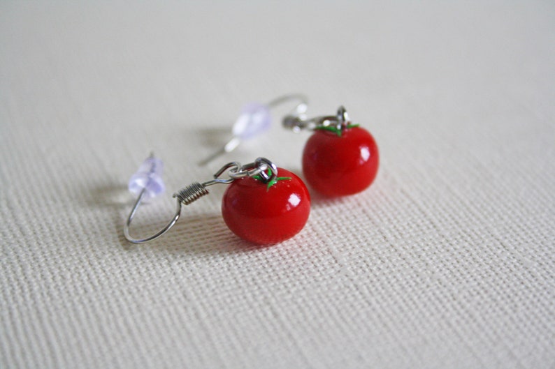 Tomato Earrings, Polymer Clay Earrings, Food Earrings, Food Jewelry, Tomato Jewelry, Tomato Charm, Polymer Clay Tomato, Miniature Food image 2