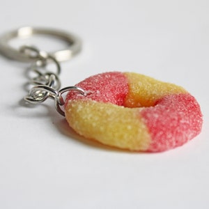 Peach Ring Candy Key Chain, Sugar Coated Polymer Clay Key Chain, Food Earrings, Food Key Chain, Candy Key Chain, Peach Key Chain image 3