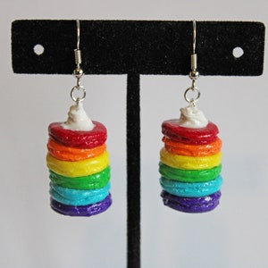 Big Rainbow Pancake Stack Earrings, Polymer Clay Earrings, Food Earrings, Food Jewelry, Dessert Jewelry, Miniature Pancakes, Pancake Charm