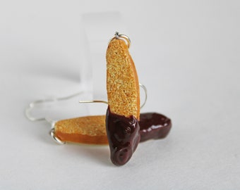 Chocolate Biscotti Earrings, Biscotti Jewelry, Polymer Clay Charms, Food Earrings, Food Jewelry, Biscotti Jewelry, Italian Earrings