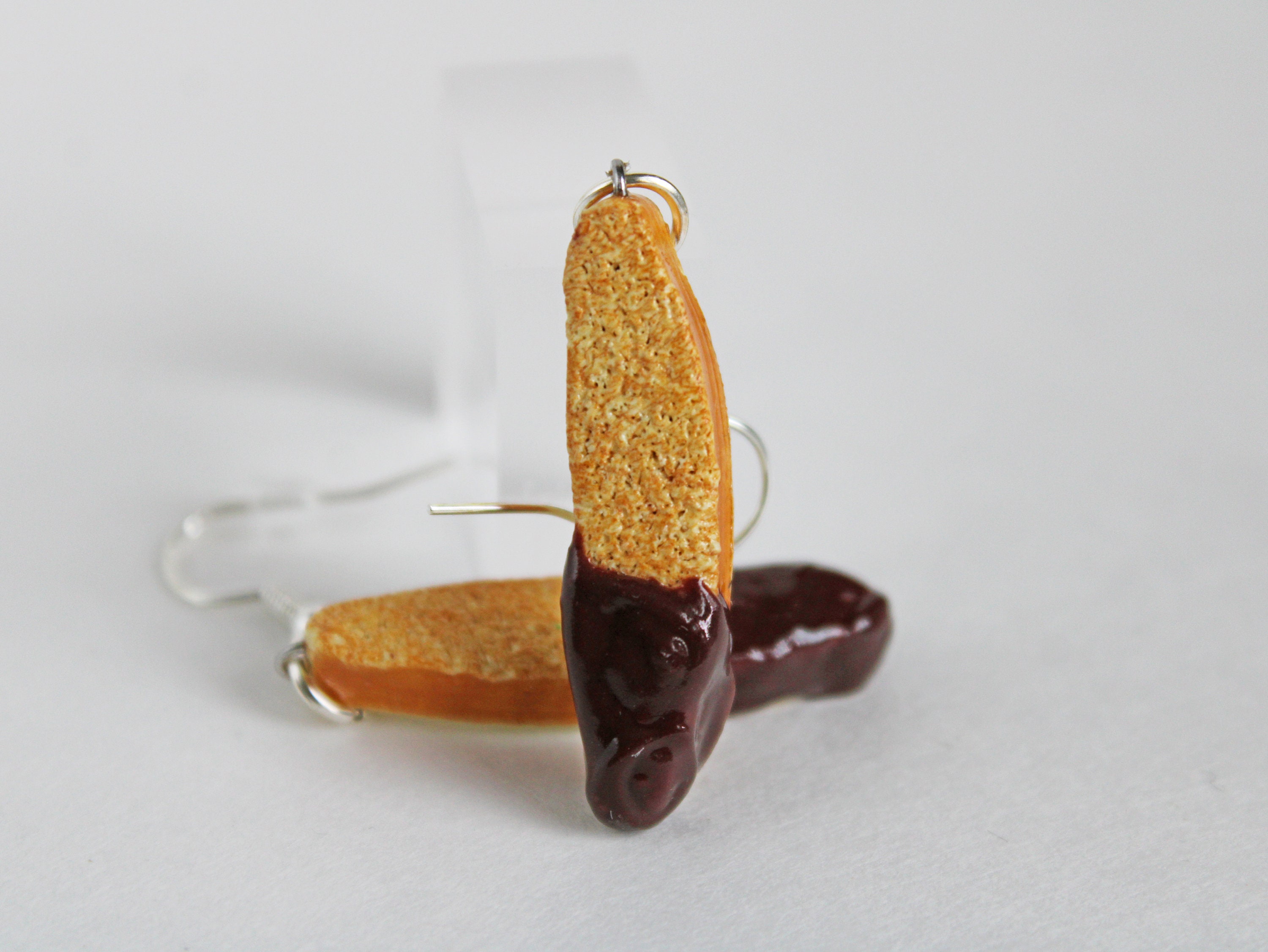 Chocolate Dipped Biscotti Earrings: Polymer Clay Food Jewelry