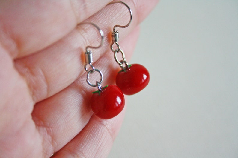 Tomato Earrings, Polymer Clay Earrings, Food Earrings, Food Jewelry, Tomato Jewelry, Tomato Charm, Polymer Clay Tomato, Miniature Food image 4