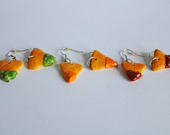 Nacho Chip Earrings, Miniature Food, Polymer Clay Charms, Food Earrings, Cute Earrings, Polymer Clay Charms, Food Jewelry, Nacho Earrings