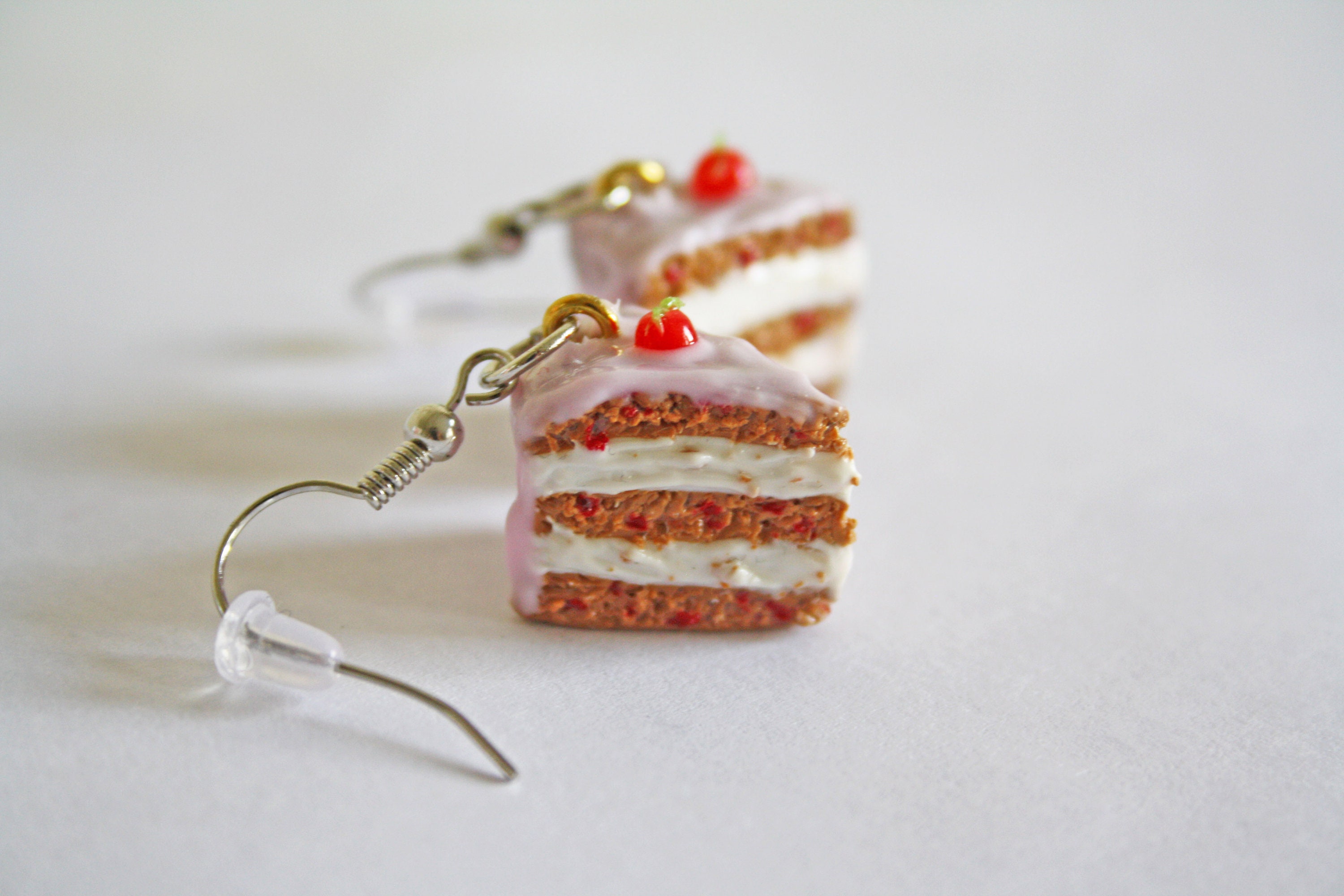 Strawberry Cake Slice Earrings Polymer Clay Earrings Food Etsy