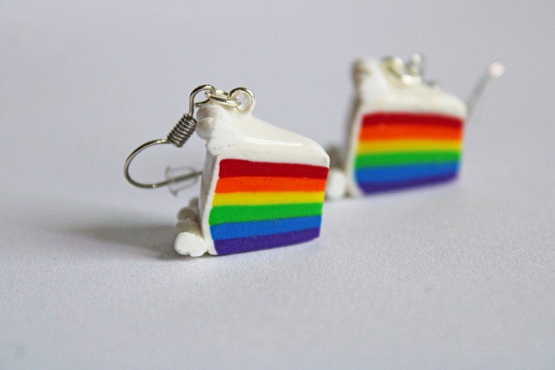Pride Flag Rainbow Cake Slice Earrings, Miniature Food, Rainbow Cake, Polymer Clay Earrings, Food Jewelry, LGBTQA Earrings, Pride Jewelry image 1