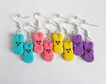 Easter Marshmallow Bunny Earrings | Realistic Sugar-Coated Candy Jewelry | Spring Pastel Gift