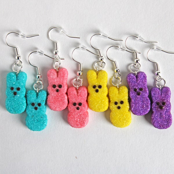 Easter Marshmallow Bunny Earrings, Easter Earrings, Polymer Clay Earrings, Miniature Food, Food Jewelry, Candy Earrings, Rabbit Earrings