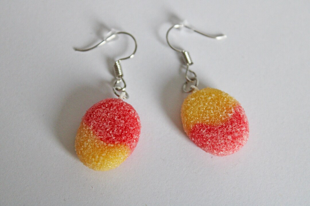 Peach Candy Earrings, Sugar Coated Polymer Clay Earrings, Food Earrings, Food Jewelry, Candy