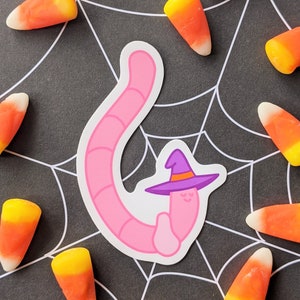 Witchy Worm - Halloween Die-Cut Vinyl Sticker | Spooky Cute Worm Sticker