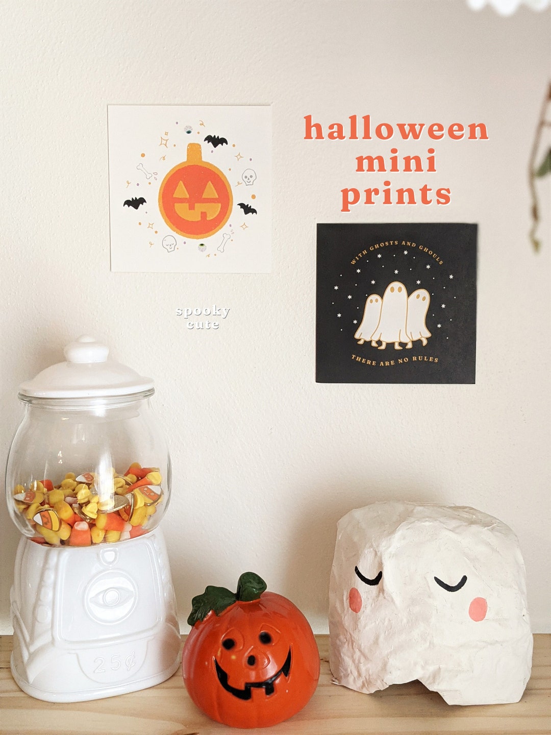 Spooky Cute Halloween Mini Prints – Ghost and Pumpkin Art - Etsy
