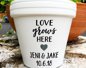 Love Grows Here Pot | 9th anniversary gift | Personalized Flower Pot | 9 year anniversary | Anniversary Gift | Newly Engaged Gift