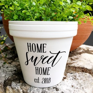 WHITE Home Sweet Home with Est. Date-  Housewarming Gift - New Homeowner - Custom Pot - Personalized Pot - Knox Pots - Knox Pot