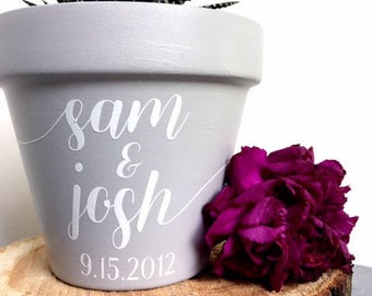 Couple Name and Wedding Date Planter, personalized wedding planter, personalized anniversary planter, custom wedding gift, planter, pot