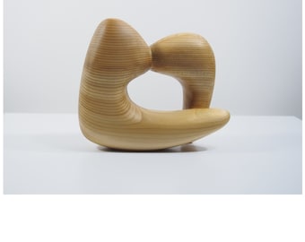 Abstract Wood Sculpture - Interacting Forms No.1 - 2023 - Western Red Cedar, Wax -  Modern, Original, Tabletop, Kiss, Blocky, Squared, Grain