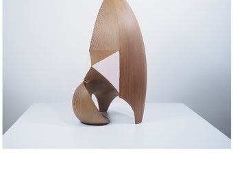 Abstract Wood Sculpture - Planar Integrations No.1 - 2023 - Western Red Cedar, Acrylic, Wax -  Original, Geometric, Modern, Pyramid, Unique