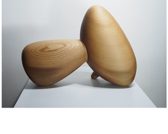 Abstract Wood Sculpture - Merging Forms No.2 - 2023 - Western Red Cedar, Wax -  Original, Solid, Natural, Wood Grain, Unity, Balance