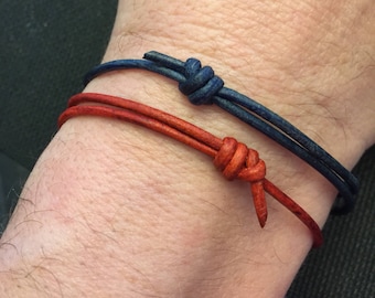 Leather Cord Bracelet, Men's Leather Bracelet, Surfer Bracelet, Bracelet for kids, Family Bracelet, Adjustable Bracelet with Sliding Knots.