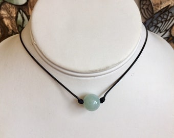 Natuurlijke jadeietkralenketting, bruine koordchoker, cadeau voor haar