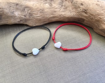 Jade Heart Bracelet, Red Cord Bracelet, BFF Bracelet, Back to school bracelet, Love You Bracelet, kids jade bracelet, Family Bracelet.