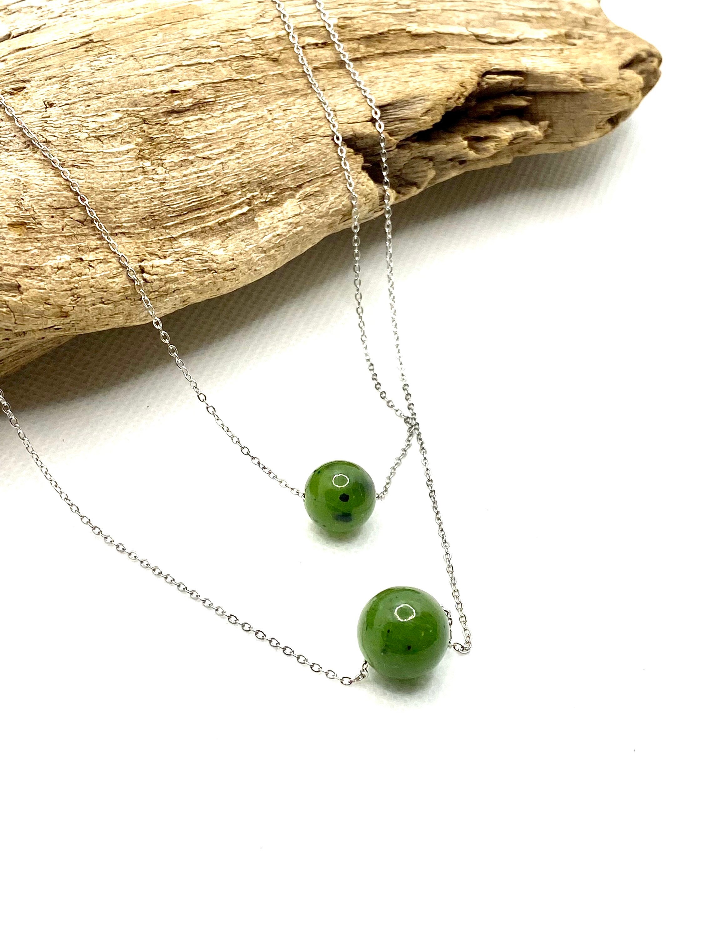 Dainty Jade Necklace, Green Jade Bead Necklace, Canadian