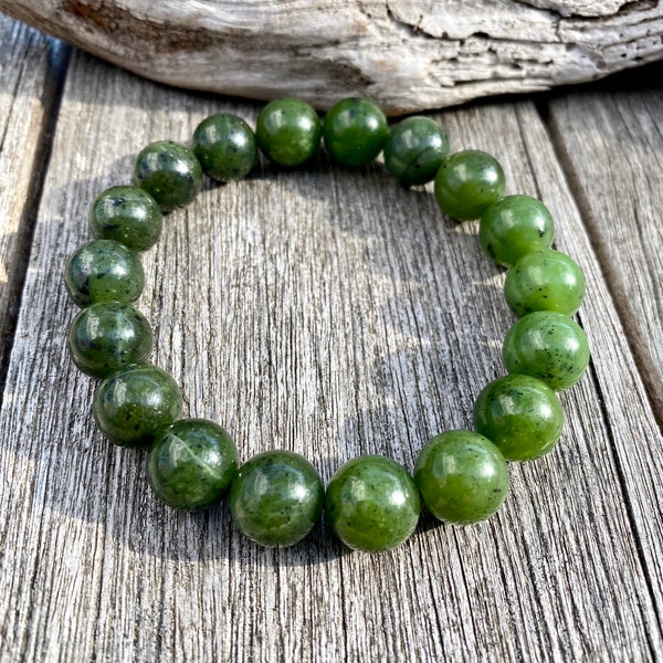 Herren Jade Armband, 12 mm kanadische Jade Armband, authentische natürliche Nephrit Jade Perlen, Jade Armband für ihn, Weihnachtsgeschenk für Mann.