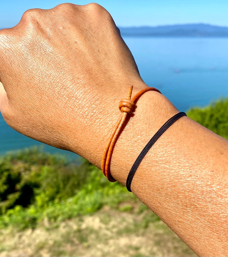 Leather Cord Bracelet, Men's Leather Bracelet, Surfer Bracelet, Bracelet for kids, Family Bracelet, Adjustable Bracelet with Sliding Knots. image 5