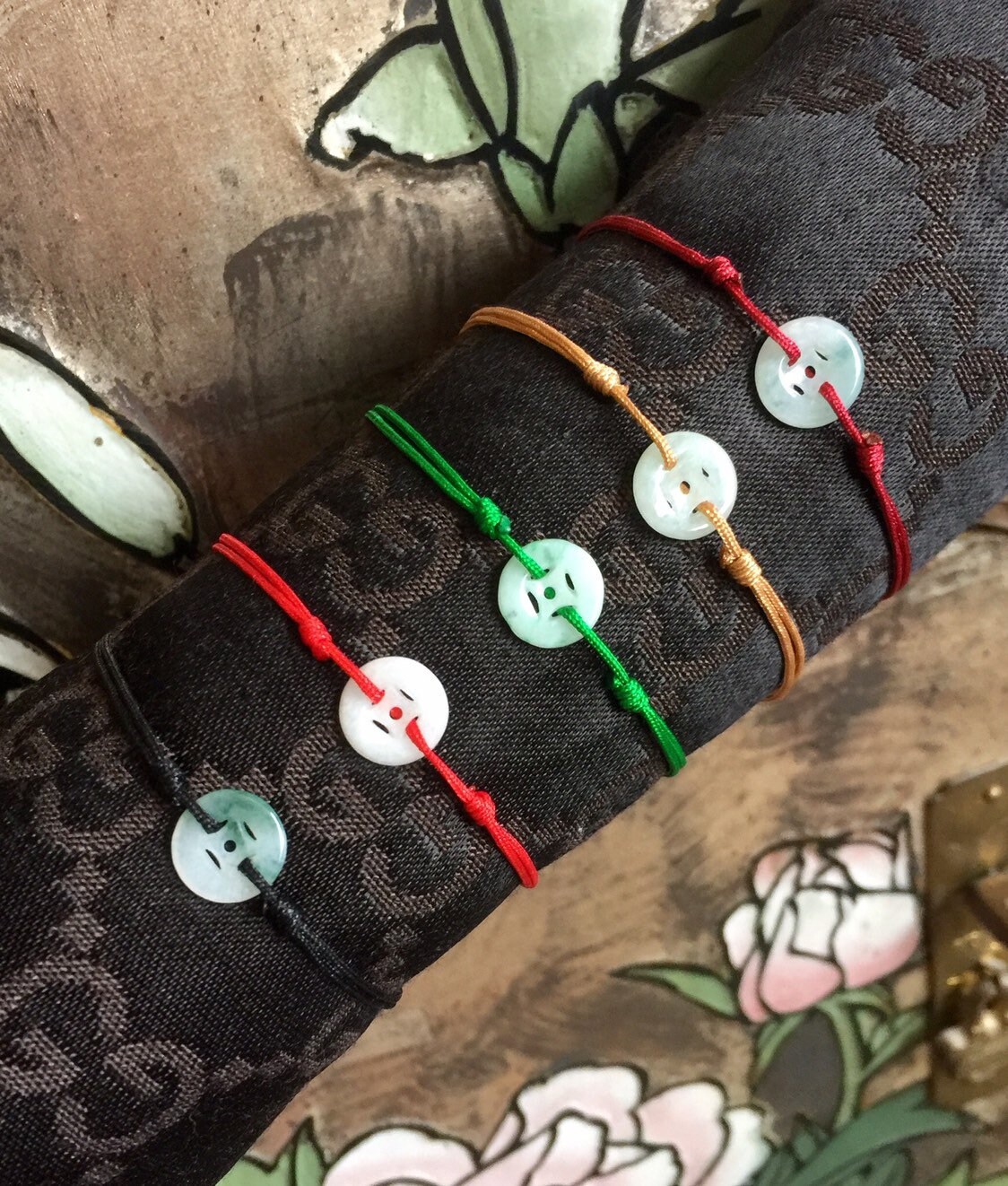 Lucky Jade Bracelet Jadeite Button Bracelet Jade Red String Etsy