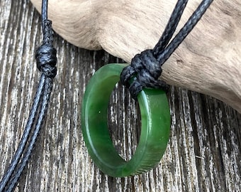 Authentic Natural Canadian Jade Ring, Nephrite Jade Ring Pendant, Karma Circle Pendant Necklace, Mens Jade Necklace, Jade Necklace for Mens.