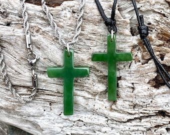 Jade Cross Necklace, Canadian Nephrite Jade, Canadian Jade Cross Pendant, Nephrite Jade Pendant, Green Jade Cross Necklace, Jade for men.