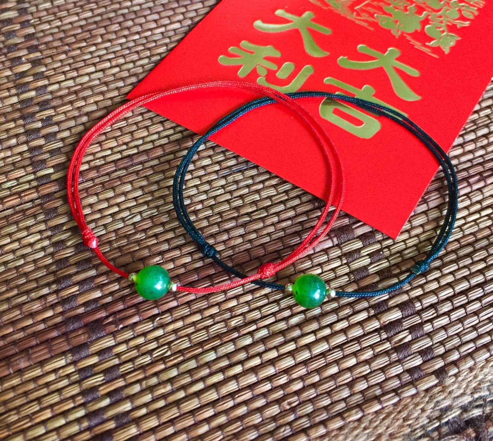 Red String Jade bracelet Green Jade Bracelet Lucky Jade | Etsy
