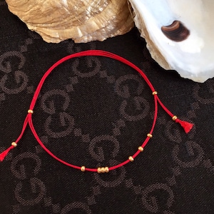 Good Luck Dainty Red Cord Bracelet, Positive Energy, 14k Gold Beads Red String Bracelet, Protection Bracelet, Red String, New Year Bracelet.