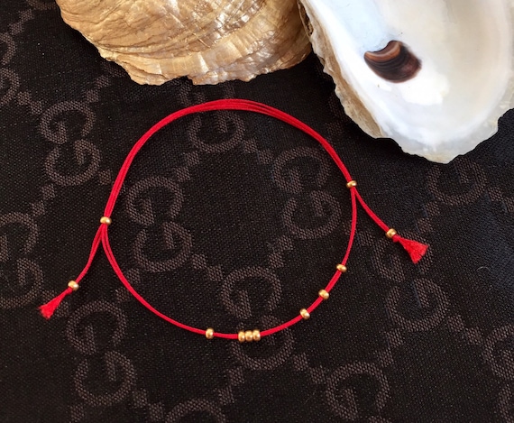 Good Luck Dainty Red Cord Bracelet Positive Energy 14k Gold 