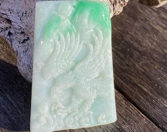 Emerald Green Jadeite Eagle Pendant Necklace, Grade A Certified