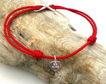 Infinity Be mine Bracelet, Sterling Silver Infinity Charm & Heart Charm Bracelet, Red String Bracelet, Couples Jewelry, Friendship Bracelet.