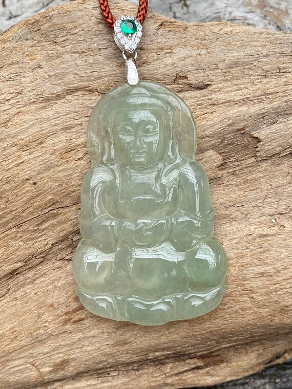Certified A grade Jadeite Guan Yin ICY Green Jadeite Pendant