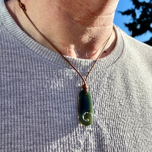 Natural Nephrite Jade, Māori Style Jade Pendant, Jade Fish Hook Pendant, Mens Jade Necklace, Green Jade Pendant, Jade for boyfriend.