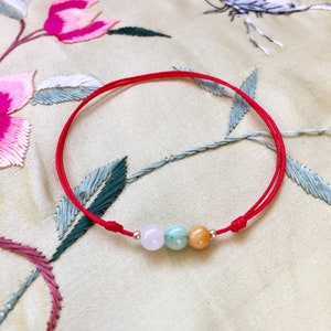 Good luck red cord bracelet, Jadeite Beads Bracelet, Lucky Jade Bracelet, Protection Bracelet, Red String Gold Filled Beads, Wish Bracelet.
