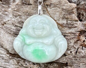 Natural Burmese Jadeite Laughing Buddha Pendant Necklace