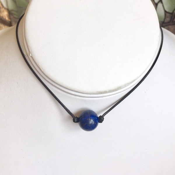 Gemstone Necklace, Genuine Natural Lapis Lazuli Necklace, Black Cord Necklace, Simple Thin Necklace, Black Choker Necklace, Necklace For Her