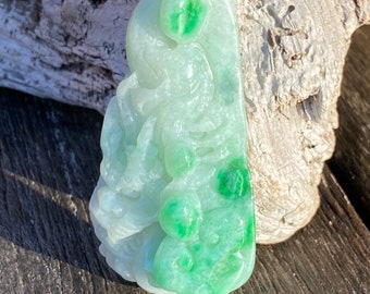 Certified Grade A Natural Untreated Jadeite, Emerald Green Jadeite, Jadeite Dragon Pendant, Jade Dragon Amulet, Jadeite Pendant Necklace.