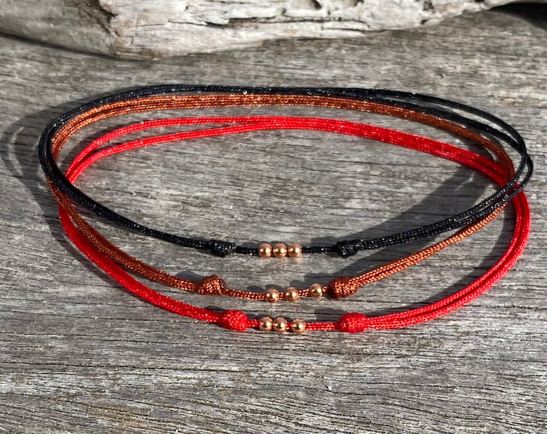 Mens String Bracelet Mens Bracelet Copper Thin Red Cord Etsy
