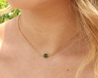 Gemstone Necklace, Genuine Natural Canada Nephrite Jade Choker, Waterproof Necklace, Simple Dainty Necklace, Dainty Choker, Necklace for her