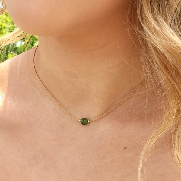 Ädelstenshalsband, äkta naturlig kanadensisk nefritjade choker, vattentätt halsband, enkelt nätt halsband, nätt choker, halsband för henne