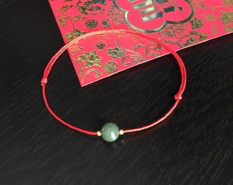 Good luck red cord bracelet, Jadeite Bracelet, Lucky Jade Bracelet, Wish Bracelet, Protection Bracelet, Red String, Amulet, Waterproof.
