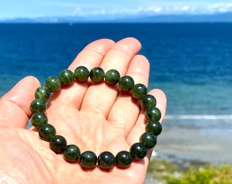 Men's Bracelet, 10mm Nephrite Jade Bracelet, 100% Authentic Natural Canadian Nephrite Jade Beads, Mens Green Jade Bracelet, Gift for husband